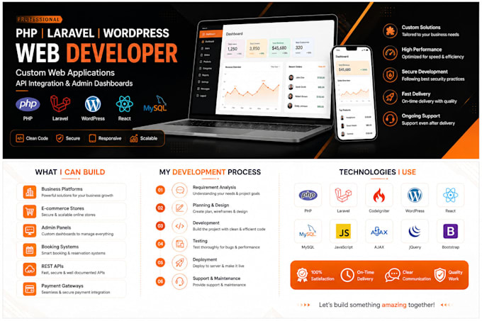 fix and develop PHP, laravel, vue js, react js website