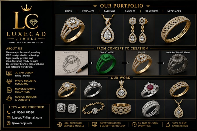 create jewelry cad design, stl file and realistic render