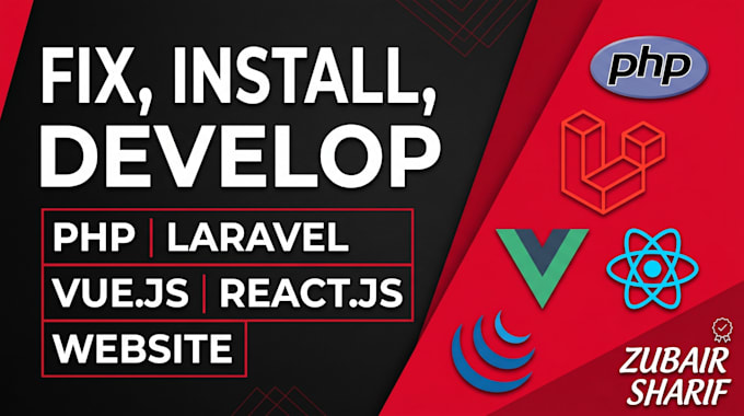 fix and develop PHP, laravel, vue js, react js website