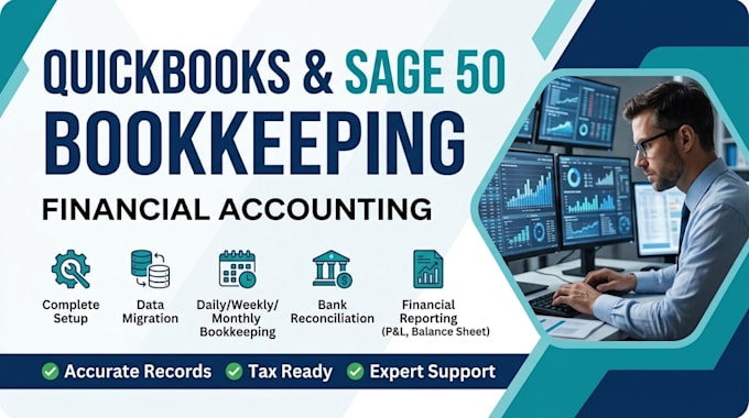 setup quickbooks, sage 50, and manage complete bookkeeping