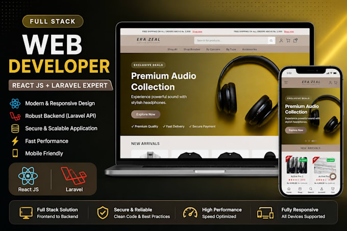 build full stack e commerce website using react and laravel