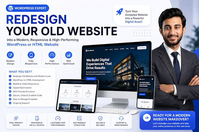 redesign your old website into a modern responsive wordpress