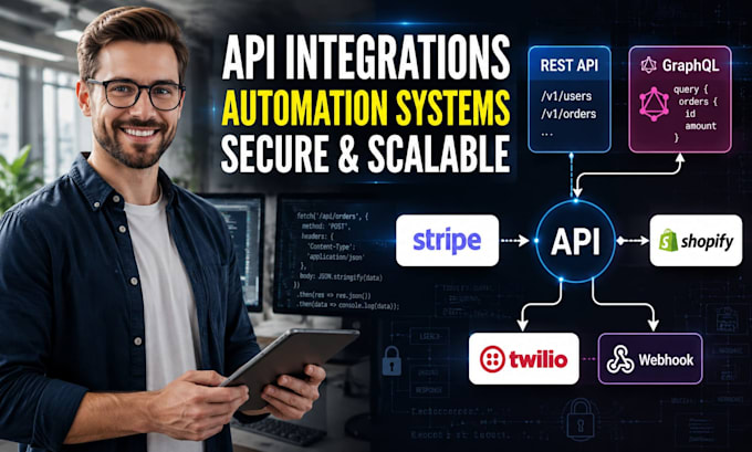 integrate rest api, graphql api, stripe, webhook, shopify api, twilio sms api