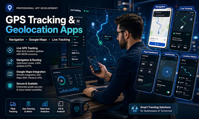build gps tracking app, geolocation app, google maps, navigation and tracker app