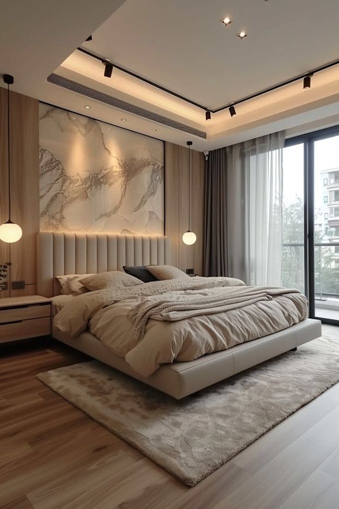 design a stunning modern bedroom interior with  3d renders