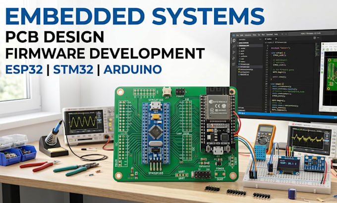 develop embedded systems, pcb design and firmware for esp32 stm32 arduino