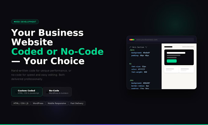 build a custom coded or no code website for your business