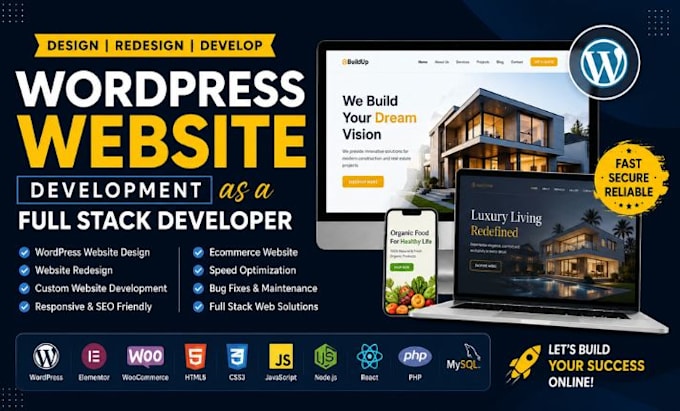 design redesign wordpress website, website development as a full stack developer