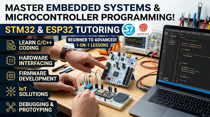 tutor you in embedded systems and microcontroller programming using stm32 esp3