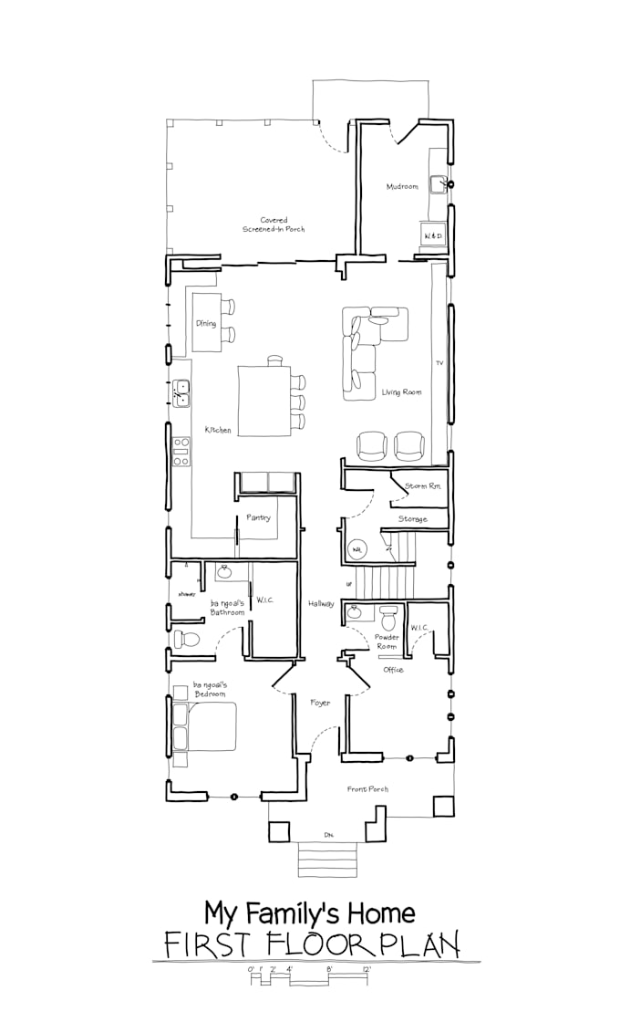 create modified hand drawn architecture or interior layout