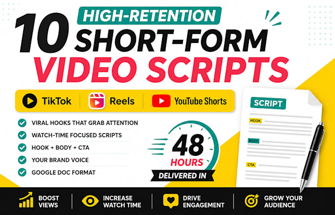 write 10 short form video script for tiktok reels and shorts
