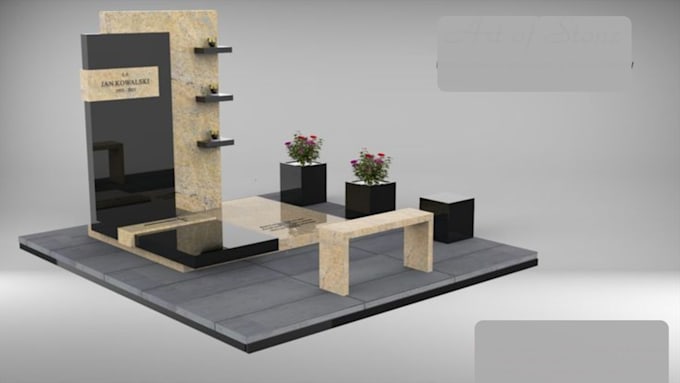 create 3d photorealistic grave, tombstone design
