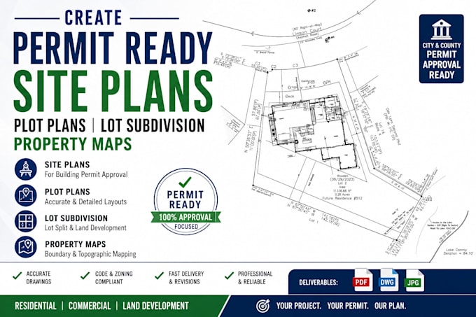 create permit ready site plans, plot plans, lot subdivision property maps