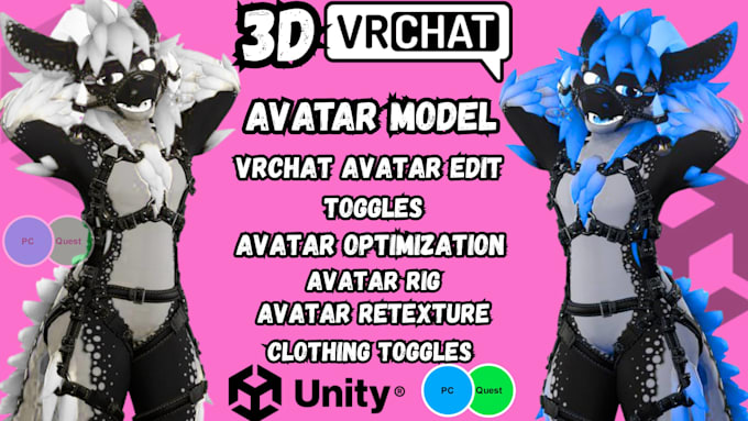 make custom vrchat avatars, edits avatar toggles, rig accessories and features