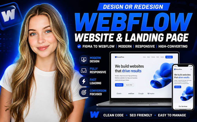 design and redesign, develop webflow website,  figma to webflow or landing page