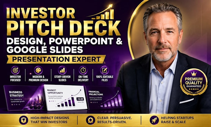 design investor pitch deck design, powerpoint, google slides presentation expert