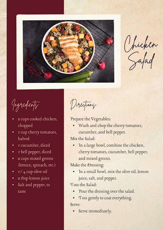 make the menu of foods