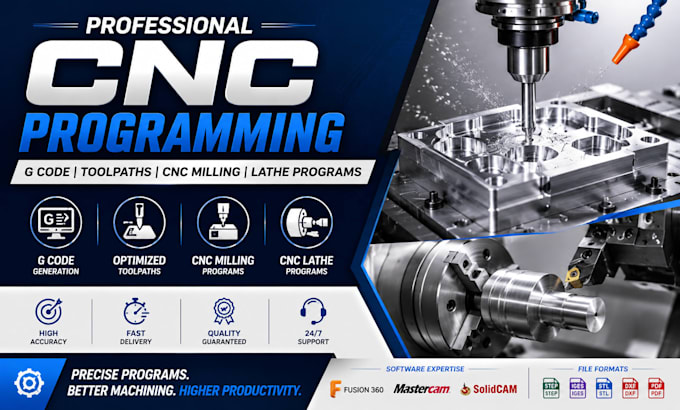 create cnc programming, g code, toolpaths, cnc milling and lathe programs