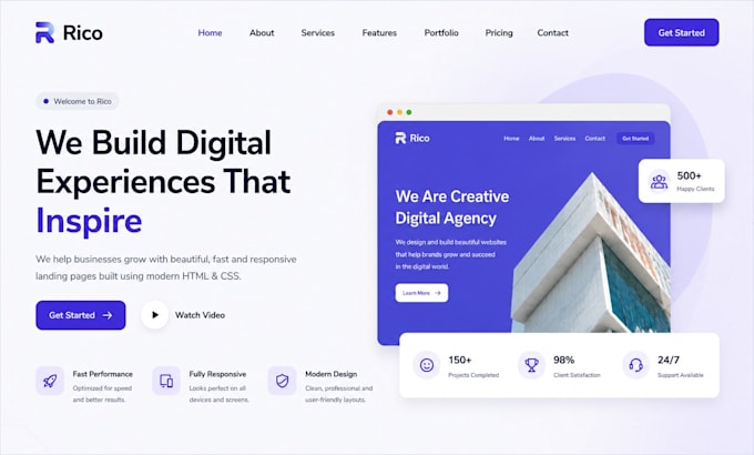 design a beautiful landing page HTML and CSS website design