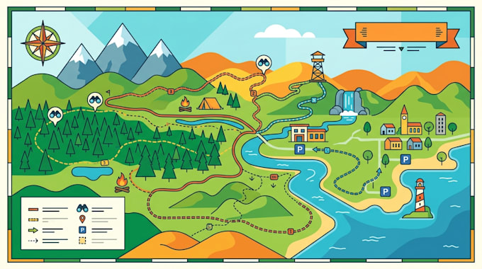 create hiking map, adventure map, trail map and location map for your project