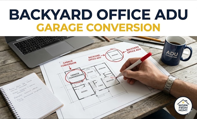 adu architectural plans and garage conversion layouts for backyard office studio