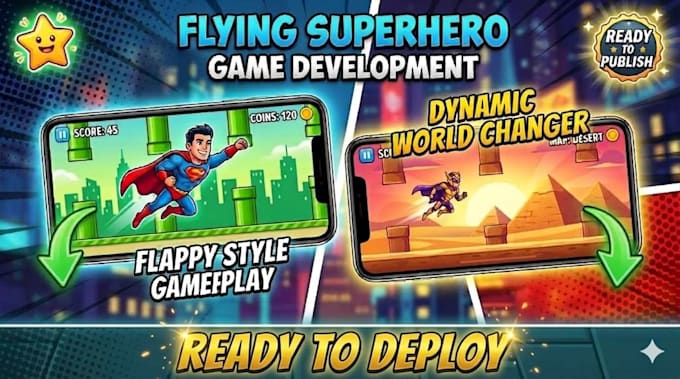 develop a custom 2d flappy superhero mobile game in unity