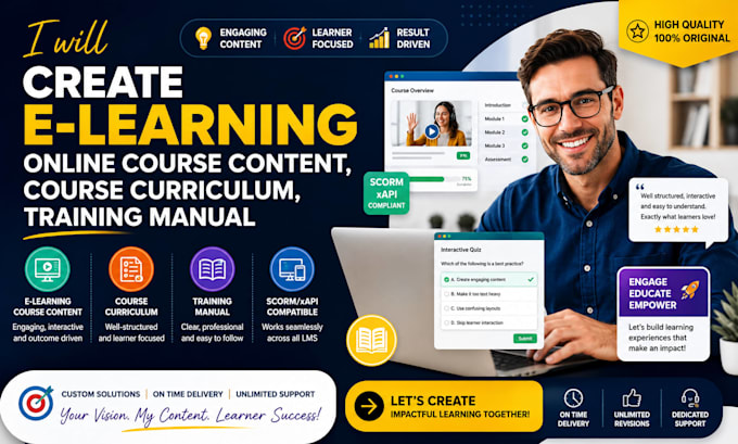 create elearning online course content, course curriculum, training manual