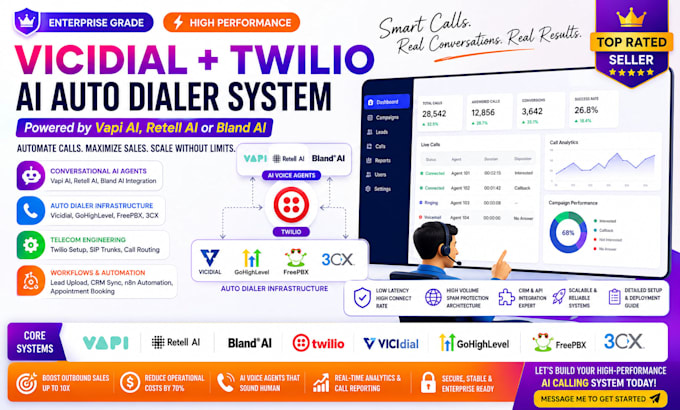 setup vicidial autodialer, twilio cold calling system using vapi retell bland ai