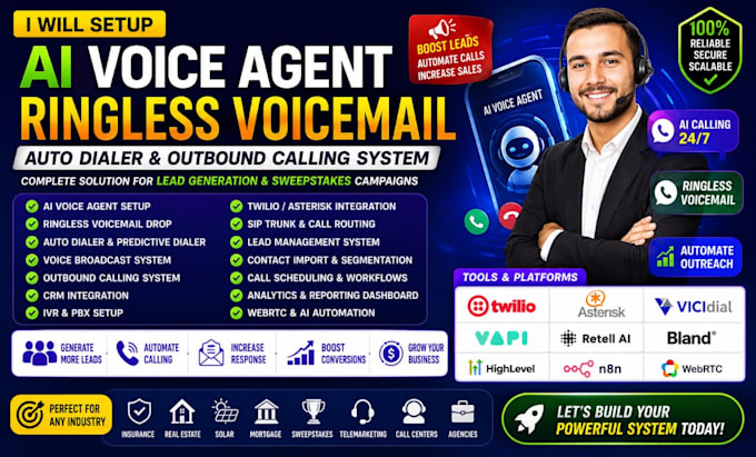 setup fix ai voice agent ringless voicemail auto dialer, outbound calling system