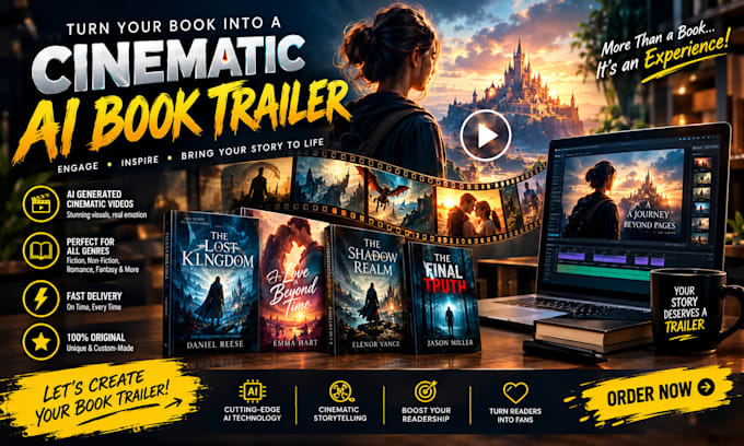 do cinematic ai book trailer, teaser ai movie trailer ai short film book promo