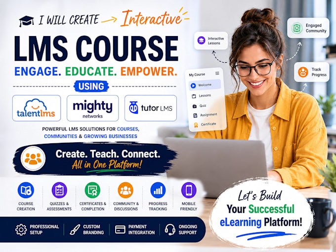 create interactive lms course using talentlms, mighty network, tutorlms