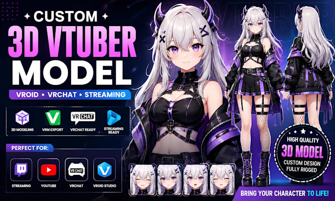 create custom 3d vtuber model for vroid vrchat and streaming