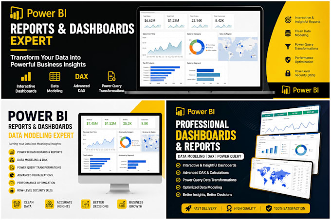 create professional power bi dashboards, reports, and data models