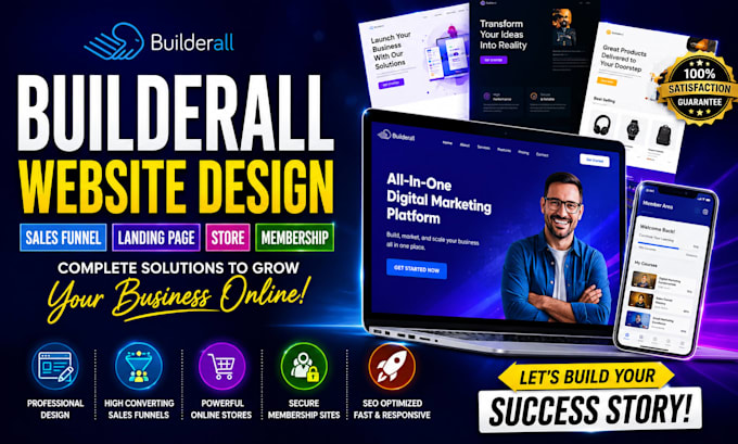 do builderall website design business sales funnel landing page membership store