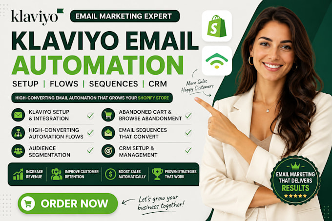 setup email automation flows sequences klaviyo shopify crm expert aweber kvcore