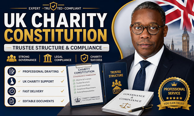 write UK charity constitution and trustee structure compliance for uk charity