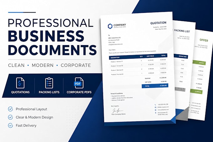 create professional business documents, quotations and pdfs