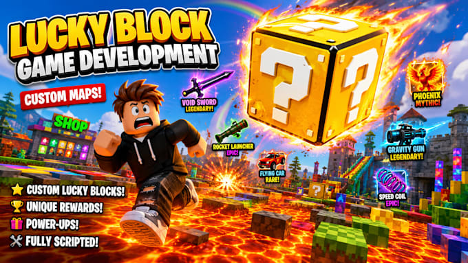 develop kick a lucky block roblox game, as roblox game developer, brainrot game