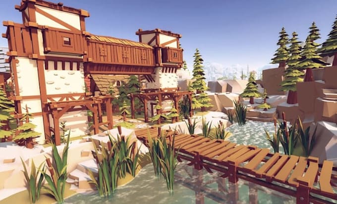 create stylized low poly 3d game environment, fantasy map for unity unreal