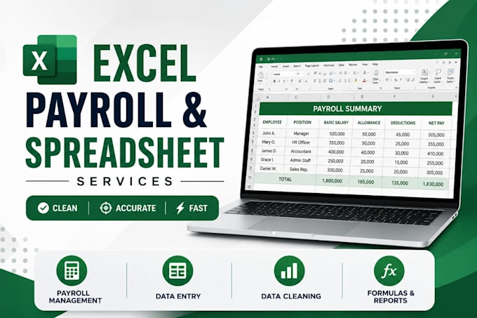create, manage, and organize excel spreadsheets and payroll
