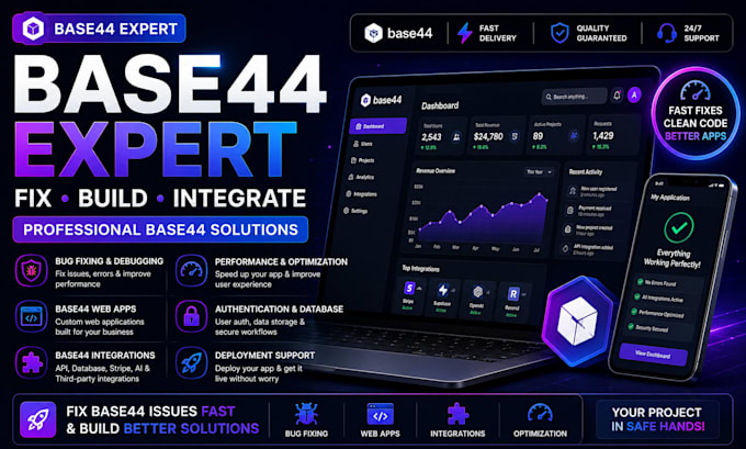 fix base44 bugs, build base44 webapp and integrate base44 within 24hrs