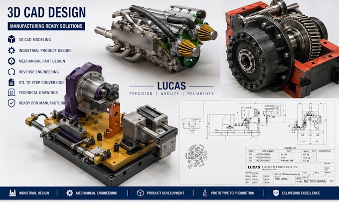 do 3d cad modeling, mechanical and industrial product ready for manufacturing