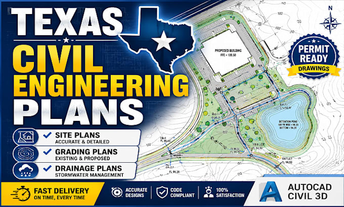 design texas civil engineering plans, site plan, grading, drainage plans