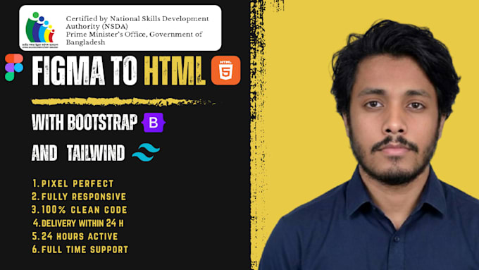 convert figma to HTML using bootstrap or tailwind CSS