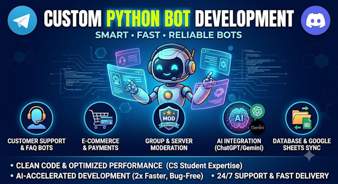 build custom telegram bot or discord bot using python