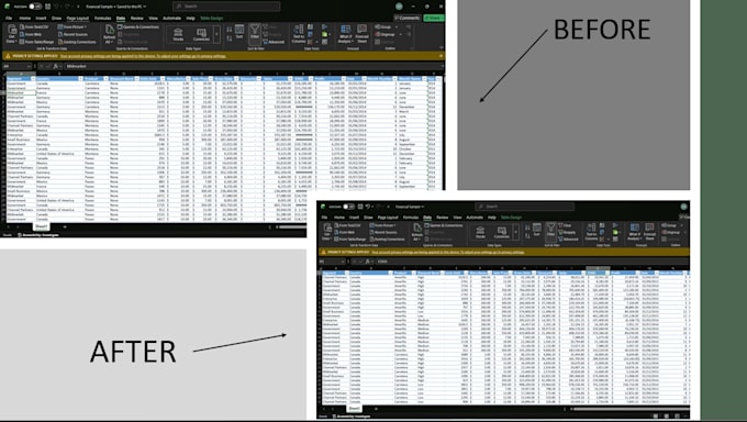 excel formatting, data sorting, clean data