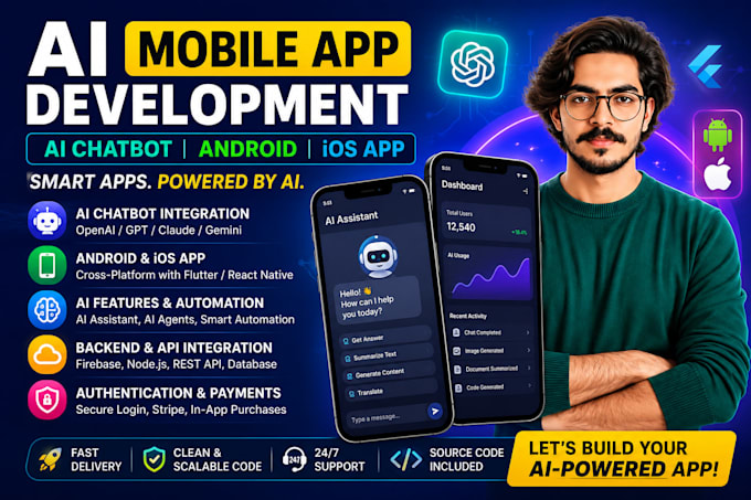 do ai mobile app development, ai chatbot, android ios app as ai developer
