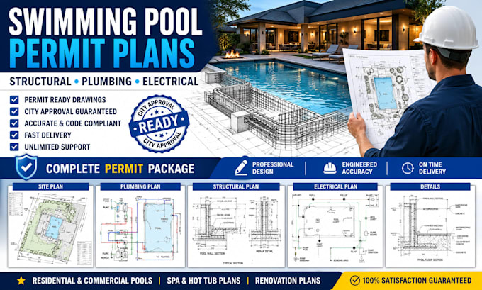 design swimming pool permit plans, plumbing, structural and electrical drawings