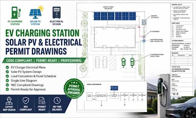 design mep ev charging stations solar plan electrical permit drawing