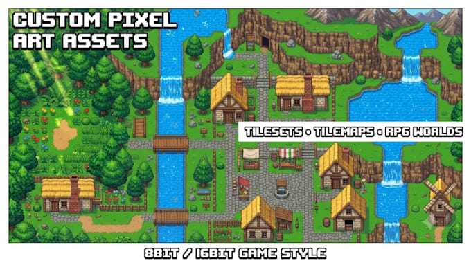 create 8bit 16bit pixel art background top down tileset tilemap rpg game assets